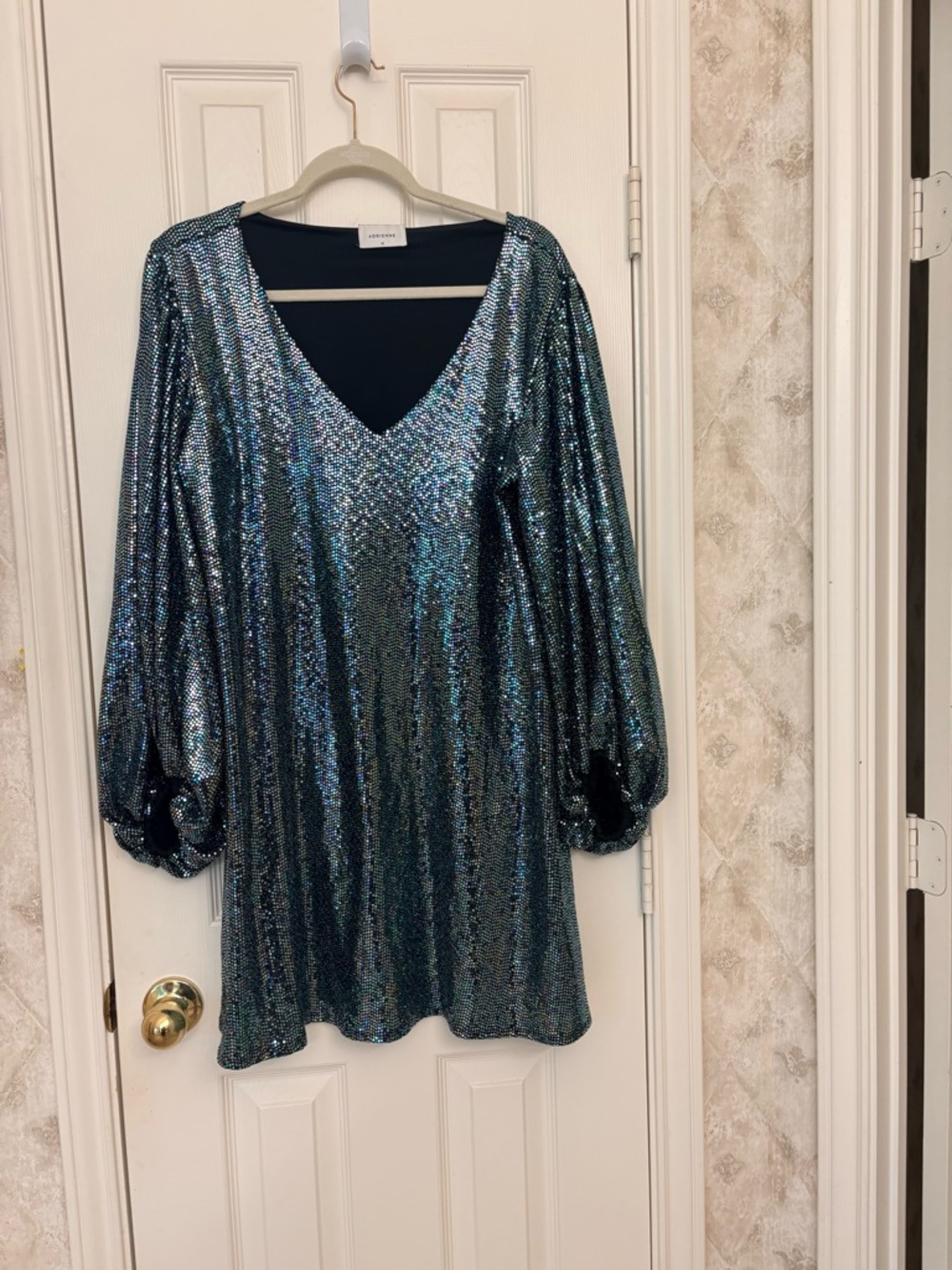 Adrienne Iridescent Teal Sequin V-Neck Tunic